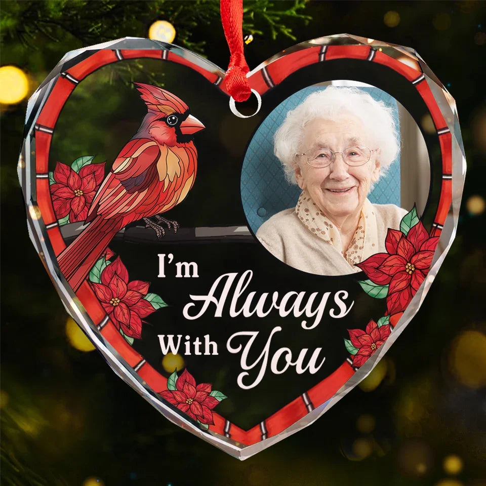 Custom Photo Your Love Remains In Our Hearts - Memorial Personalized Custom Heart Glass Ornament - Sympathy Gift For Family Members