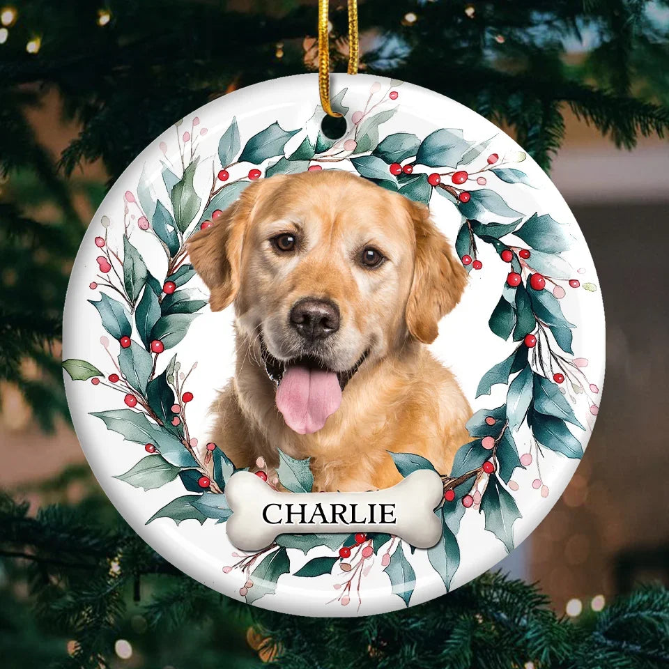 Custom Photo Life With Your Pet On Christmas Is Pure Bliss - Dog & Cat Personalized Custom Ornament - Ceramic Round Shaped - Christmas Gift For Pet Owners, Pet Lovers
