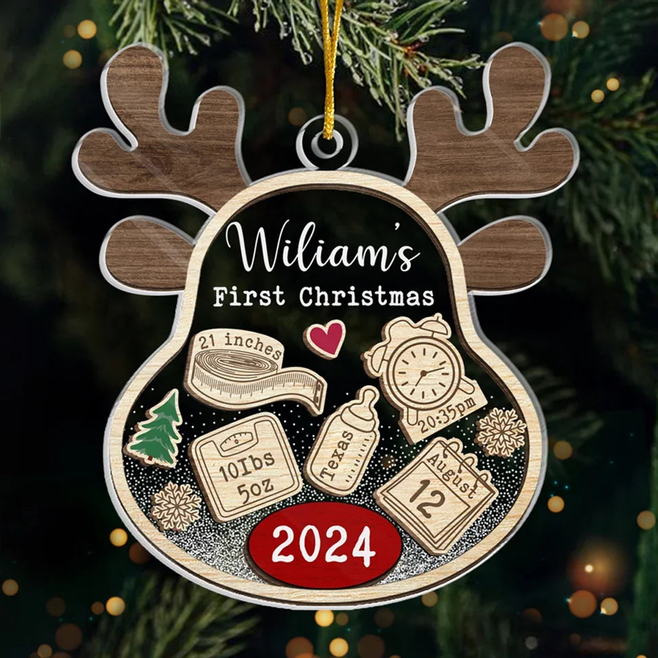 Our Little Reindeer Is Ready For Their First Sleigh Ride! - Family Personalized Custom Ornament - Acrylic Custom Shaped - Christmas Gift For Baby Kids, Newborn Baby, First Christmas