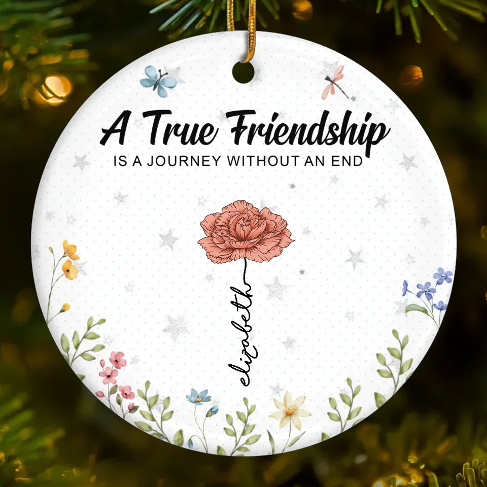 Besties Bloom Together Like Wildflowers - Bestie Personalized Custom Ornament - Ceramic Heart Shaped - Christmas Gift For Best Friends, BFF, Sisters
