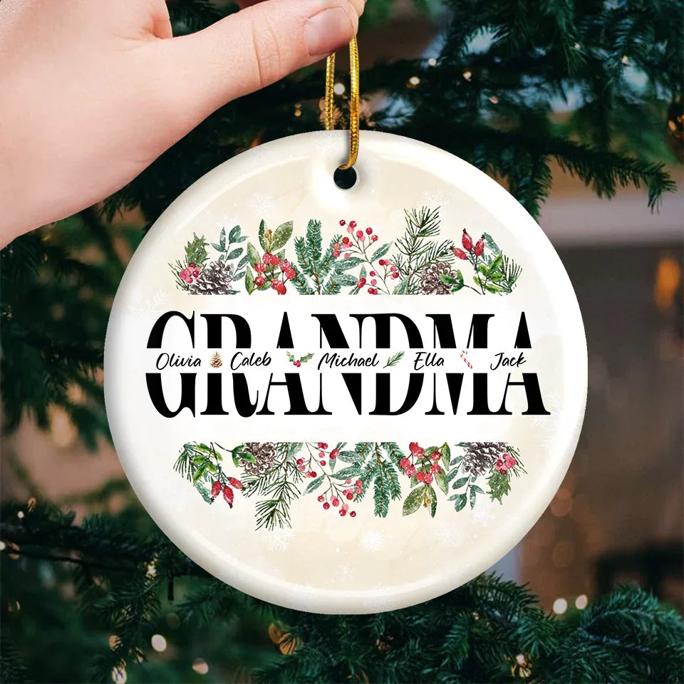The Warmth Of Grandma's Love Makes Christmas Truly Special - Family Personalized Custom Ornament - Ceramic Round Shaped - Christmas Gift For Mom, Grandma