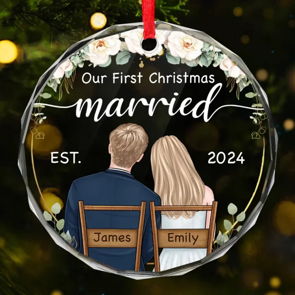 This Christmas Marks The Start Of Our Forever Together - Couple Personalized Custom Circle Glass Ornament - Christmas Gift For Husband Wife, Anniversary, First Christmas
