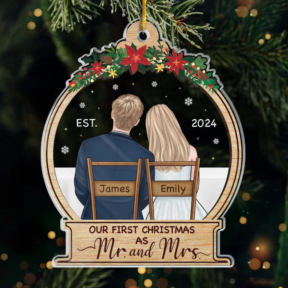 Our First Christmas Engaged - Couple Personalized Custom Ornament - Acrylic Custom Shaped - Christmas Gift For Husband Wife, Anniversary