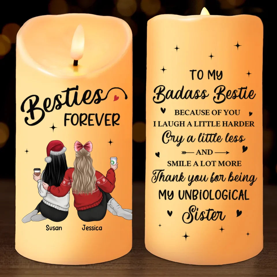 Thank You For Being My Unbiological Sistas - Bestie Personalized Custom LED Candle - Christmas Gift For Best Friends, BFF, Sisters