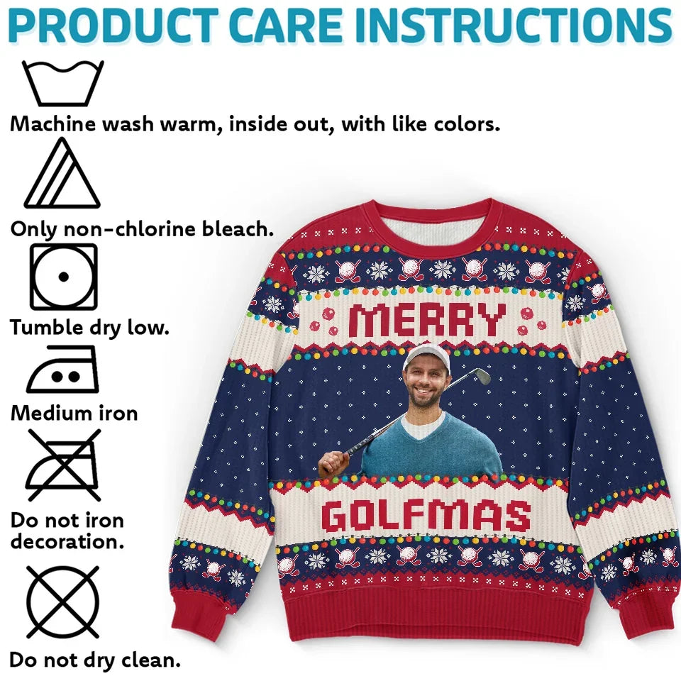 Custom Photo Wishing You Birdies And Holiday Cheer - Sport Personalized Custom Ugly Sweatshirt - Unisex Wool Jumper - Christmas Gift For Golf Players, Golf Lovers
