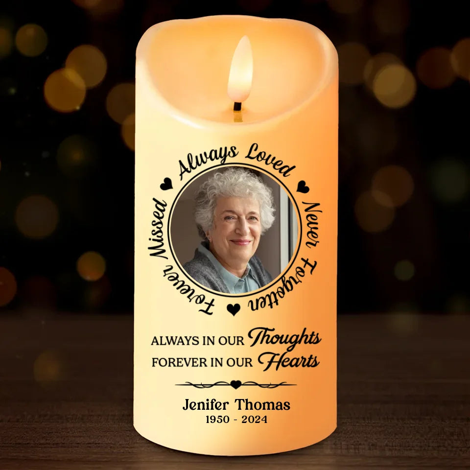 Custom Photo Forever In Our Hearts - Memorial Personalized Custom LED Candle - New Arrival, Christmas Gift, Sympathy Gift For Family Members