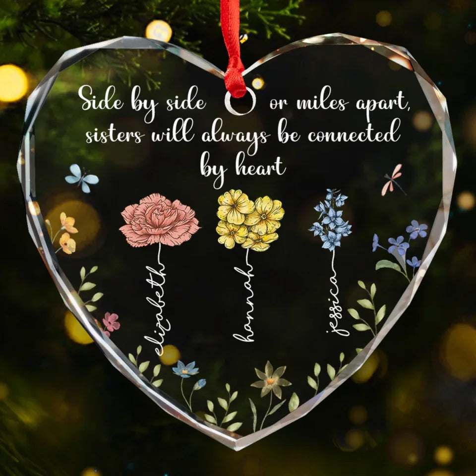Like Blossoms, You Brighten My Days - Bestie Personalized Custom Heart Glass Ornament - Christmas Gift For Best Friends, BFF, Sisters
