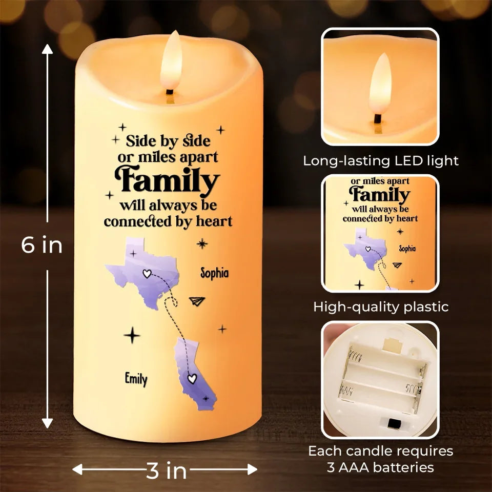 Far Apart, But Close At Heart - Family Personalized Custom LED Candle - Christmas Gift For Family Members