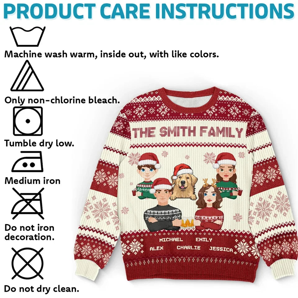 Stay Safe And Happy This Holiday Season - Family Personalized Custom Ugly Sweatshirt - Unisex Wool Jumper - Christmas Gift For Family Members, Pet Owners, Pet Lovers