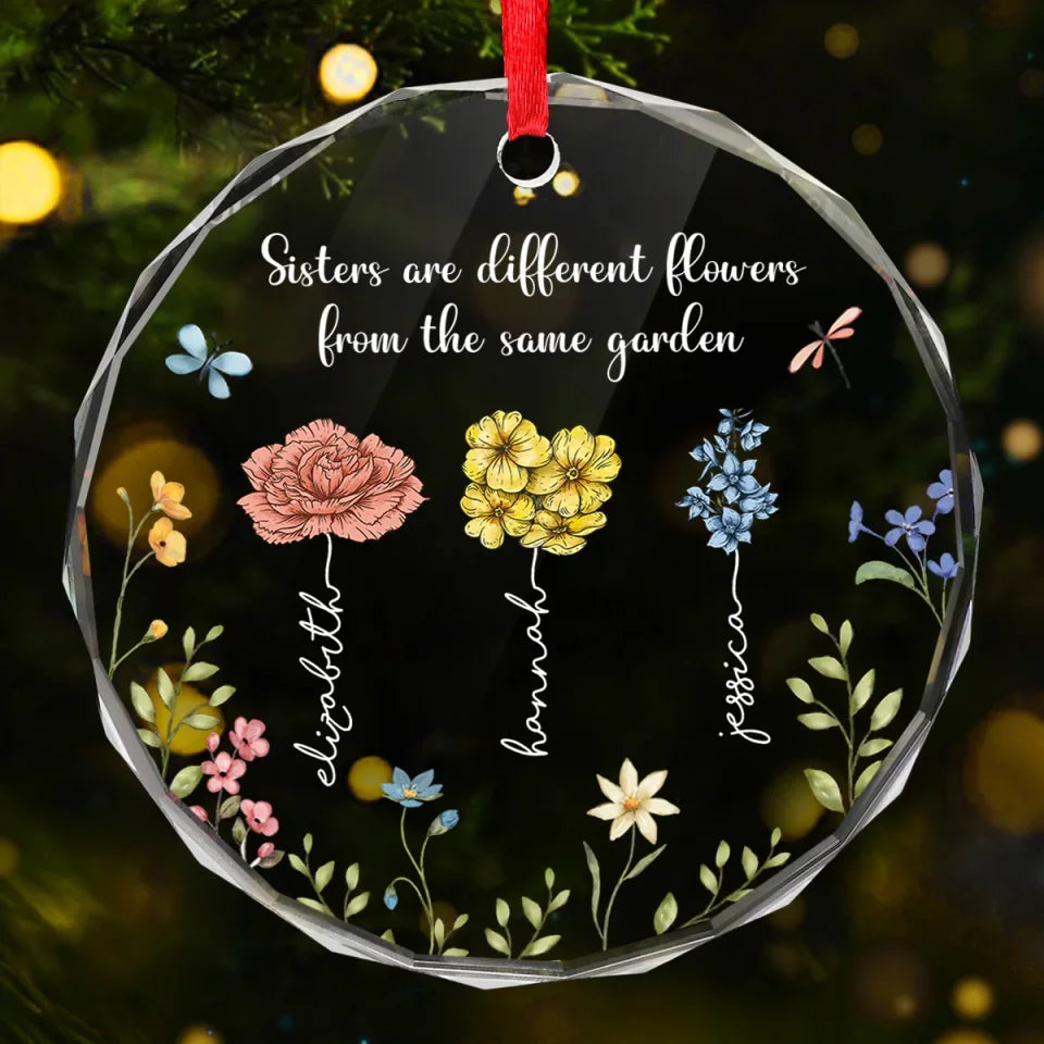 Side By Side Or Miles Apart - Bestie Personalized Custom Circle Glass Ornament - Christmas Gift For Best Friends, BFF, Sisters