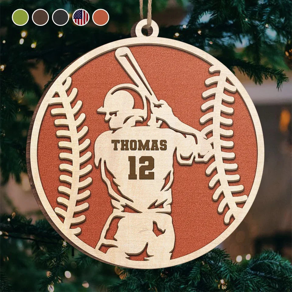 Swinging For The Fences - Personalized Custom Ornament - Wood Custom Shaped - Christmas Gift For Sport Lovers, Sport Players
