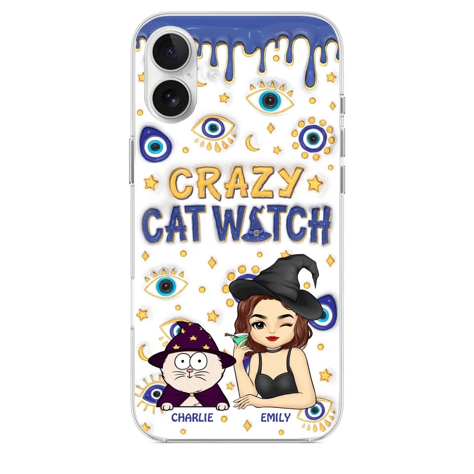 You Can't Scare Me I'm The Crazy Cat Witch - Cat Personalized Custom 3D Inflated Effect Printed Clear Phone Case - Halloween Gift For Pet Owners, Pet Lovers