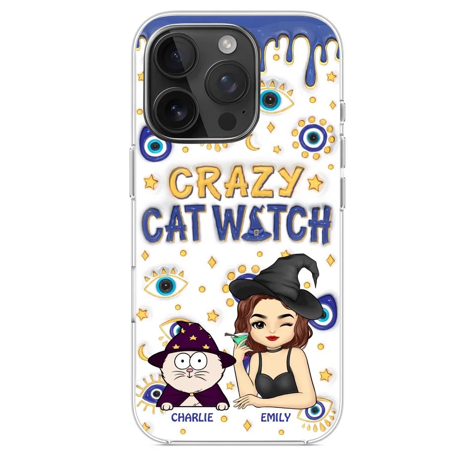 You Can't Scare Me I'm The Crazy Cat Witch - Cat Personalized Custom 3D Inflated Effect Printed Clear Phone Case - Halloween Gift For Pet Owners, Pet Lovers