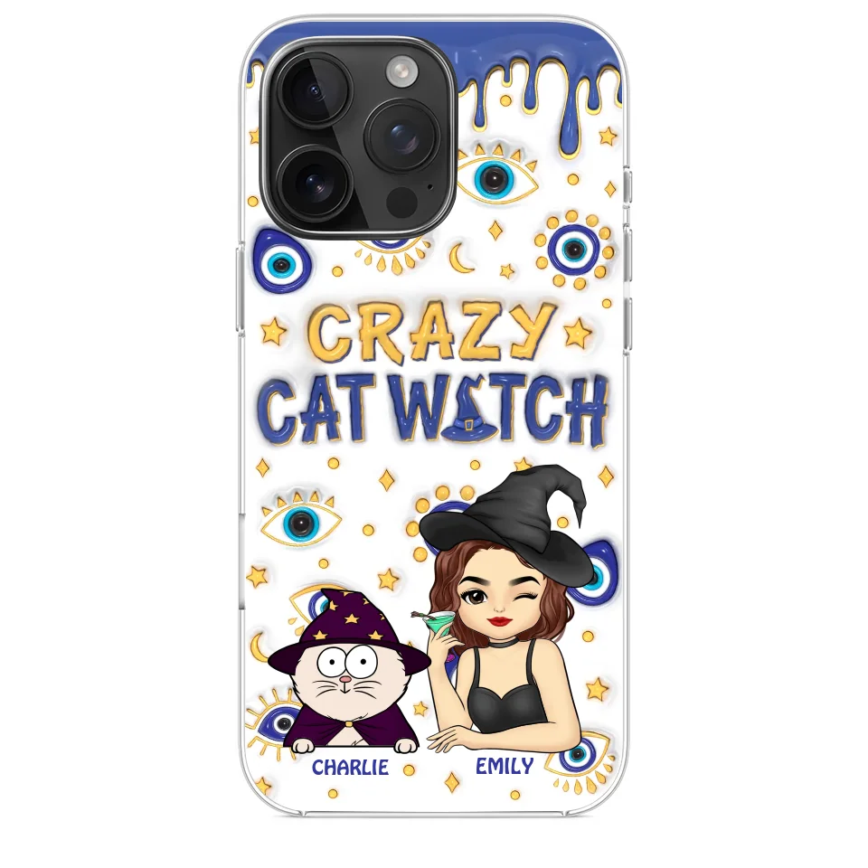 You Can't Scare Me I'm The Crazy Cat Witch - Cat Personalized Custom 3D Inflated Effect Printed Clear Phone Case - Halloween Gift For Pet Owners, Pet Lovers