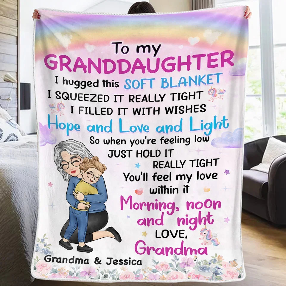 Grandma’s Hug Is The Best Therapy - Family Personalized Custom Blanket - Christmas Gift For Grandma, Grandkid