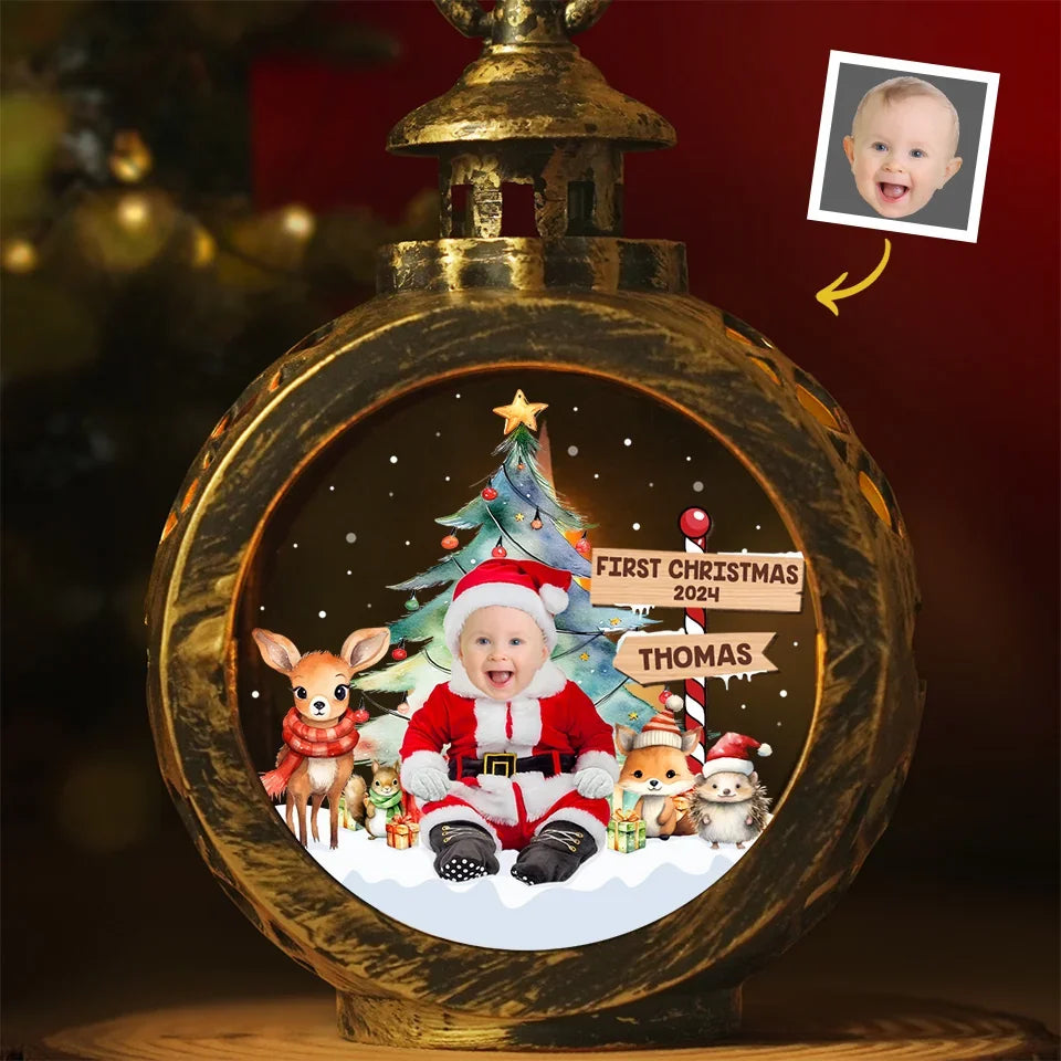 Custom Photo Love Grows With Every Little Moment - Family Personalized Custom Candlelight Lantern Ornament - Christmas Gift For Baby Kids, Newborn Baby, First Christmas