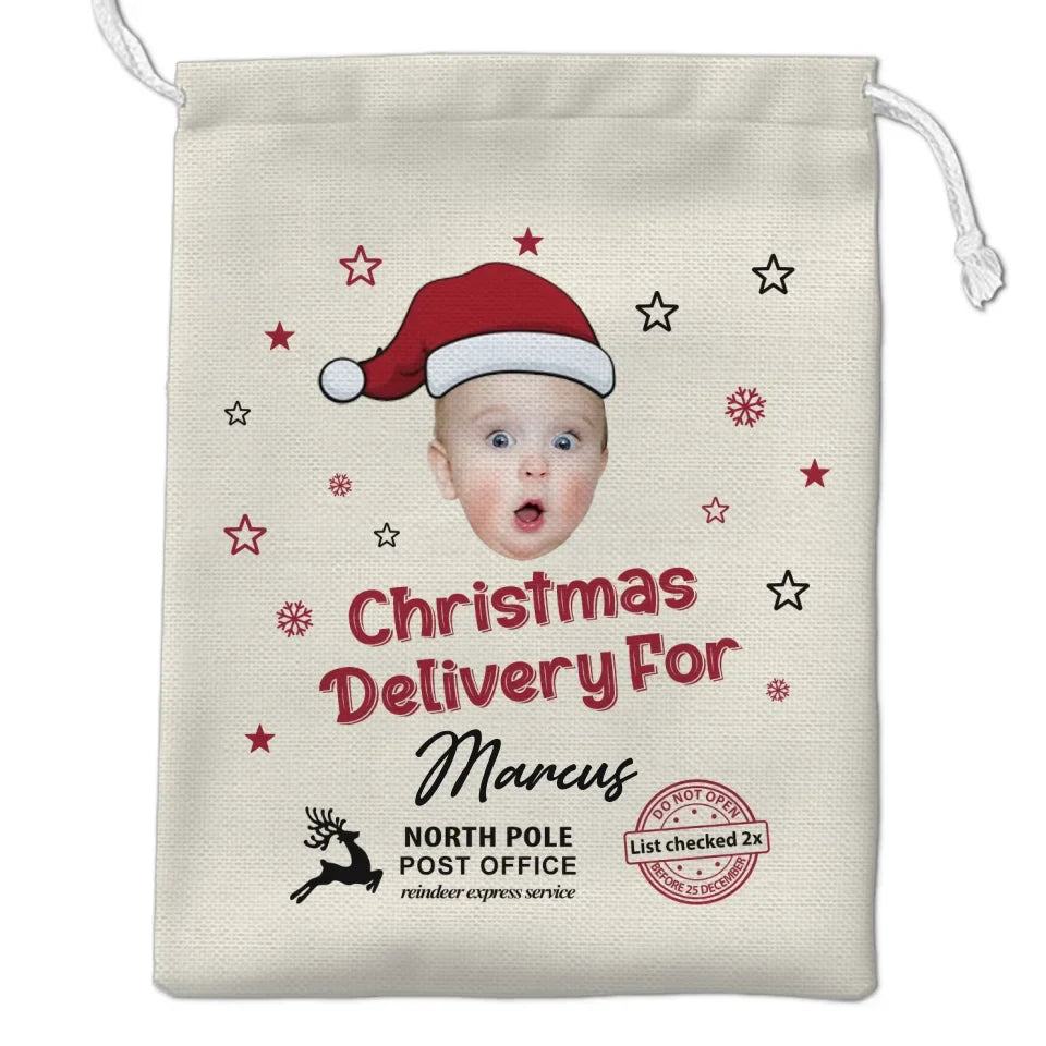 Custom Photo Wishing You A Holly, Jolly First Christmas - Family Personalized Custom Christmas Favor Bag - Christmas Gift For Baby Kids, Newborn Baby, First Christmas