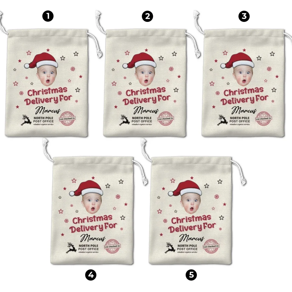 Custom Photo Wishing You A Holly, Jolly First Christmas - Family Personalized Custom Christmas Favor Bag - Christmas Gift For Baby Kids, Newborn Baby, First Christmas