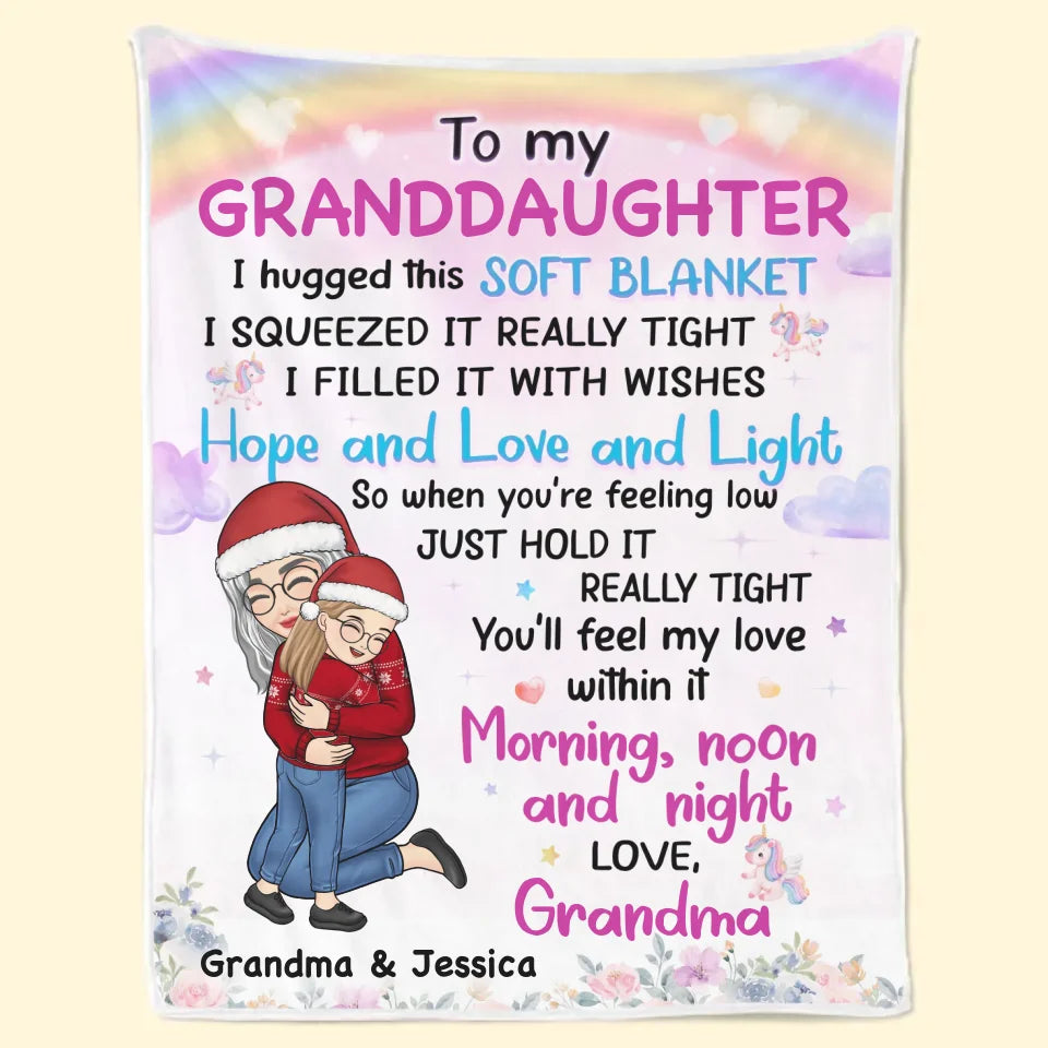 Grandma’s Hug Is The Best Therapy - Family Personalized Custom Blanket - Christmas Gift For Grandma, Grandkid