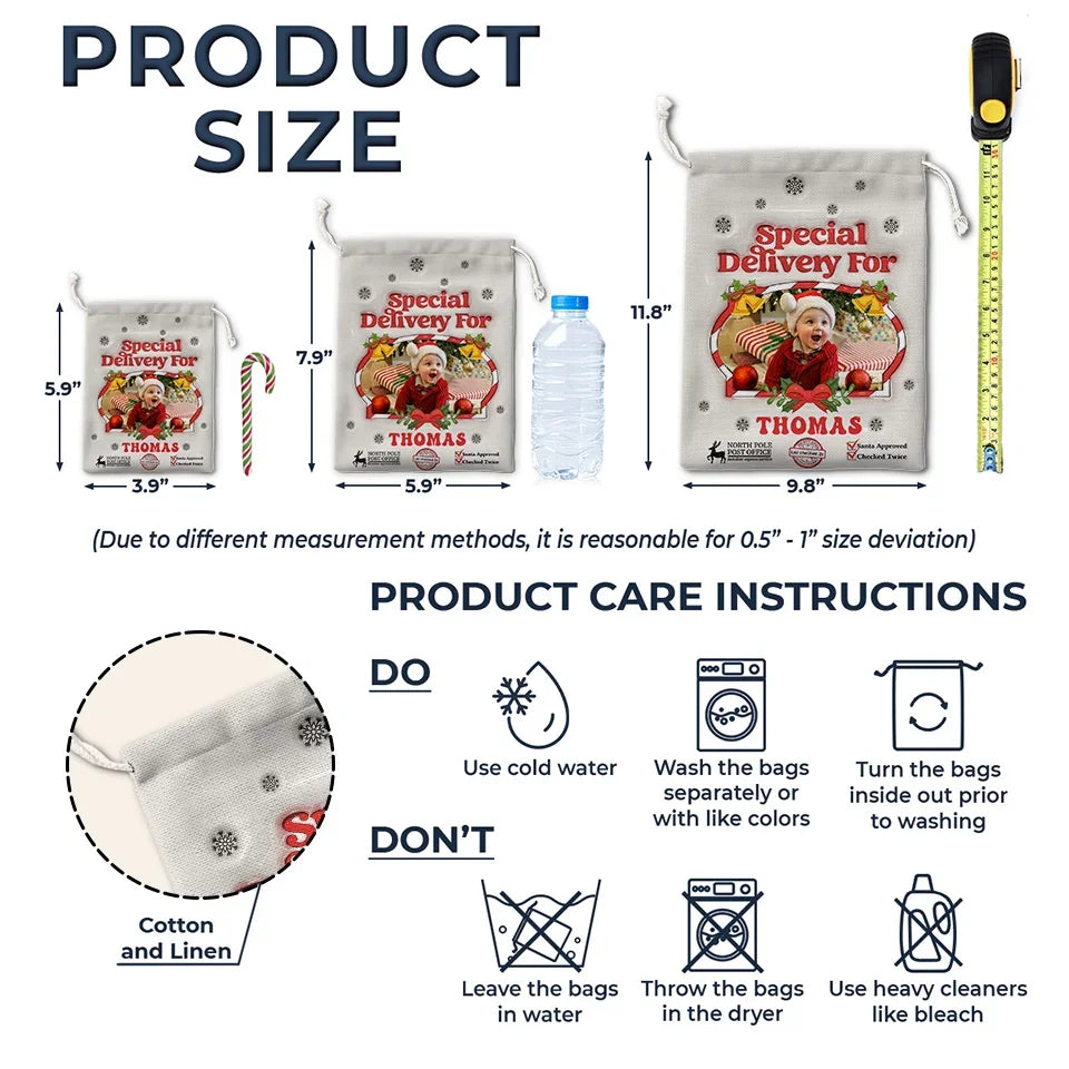 Custom Photo Special Delivery For - Personalized Custom 3D Inflated Effect Printed Christmas Favor Bag - Christmas Gift For Kid