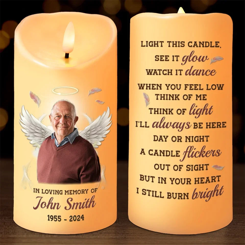 Custom Photo Your Memory Is The Light That Guards Our Hearts And Souls - Memorial Personalized Custom LED Candle - Sympathy Gift, Christmas Gift For Family Members