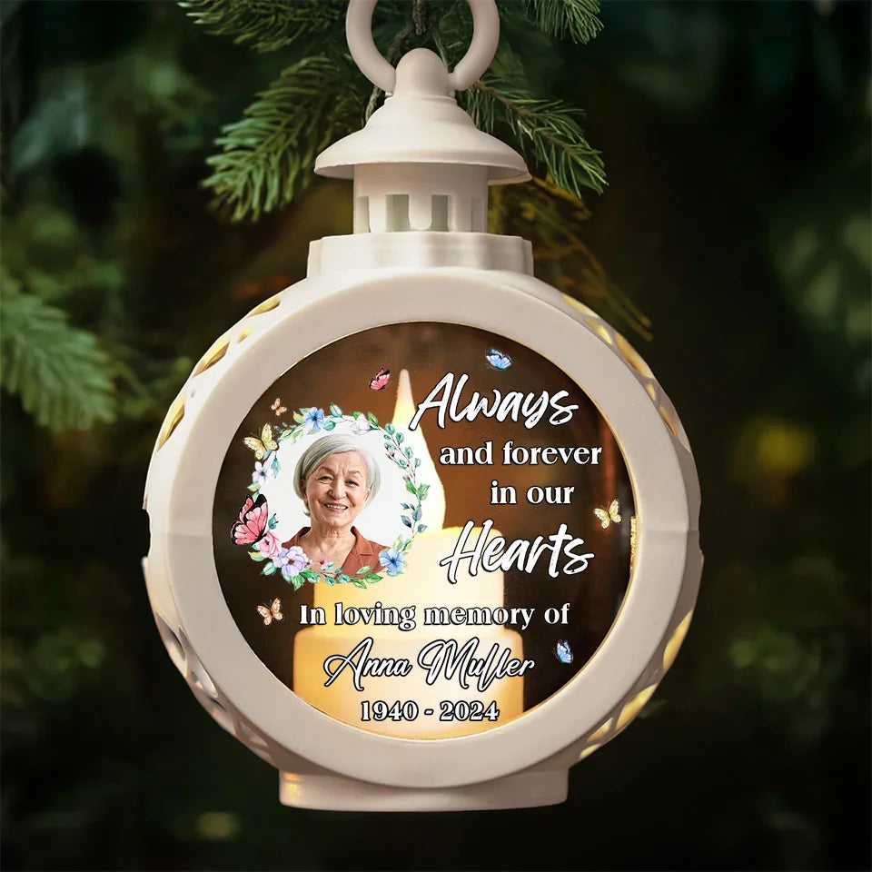 Custom Photo A Silent Thought, A Quiet Prayer - Memorial Personalized Custom Candlelight Lantern Ornament - Sympathy Gift, Christmas Gift For Family Members