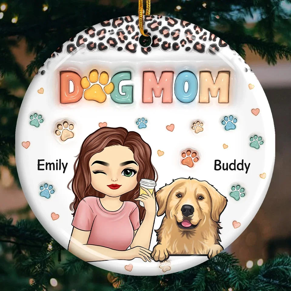 Paws And Joy Make Christmas Bright - Dog & Cat Personalized Custom 3D Inflated Effect Printed Ornament - Ceramic Round Shaped - Christmas Gift For Pet Owners, Pet Lovers