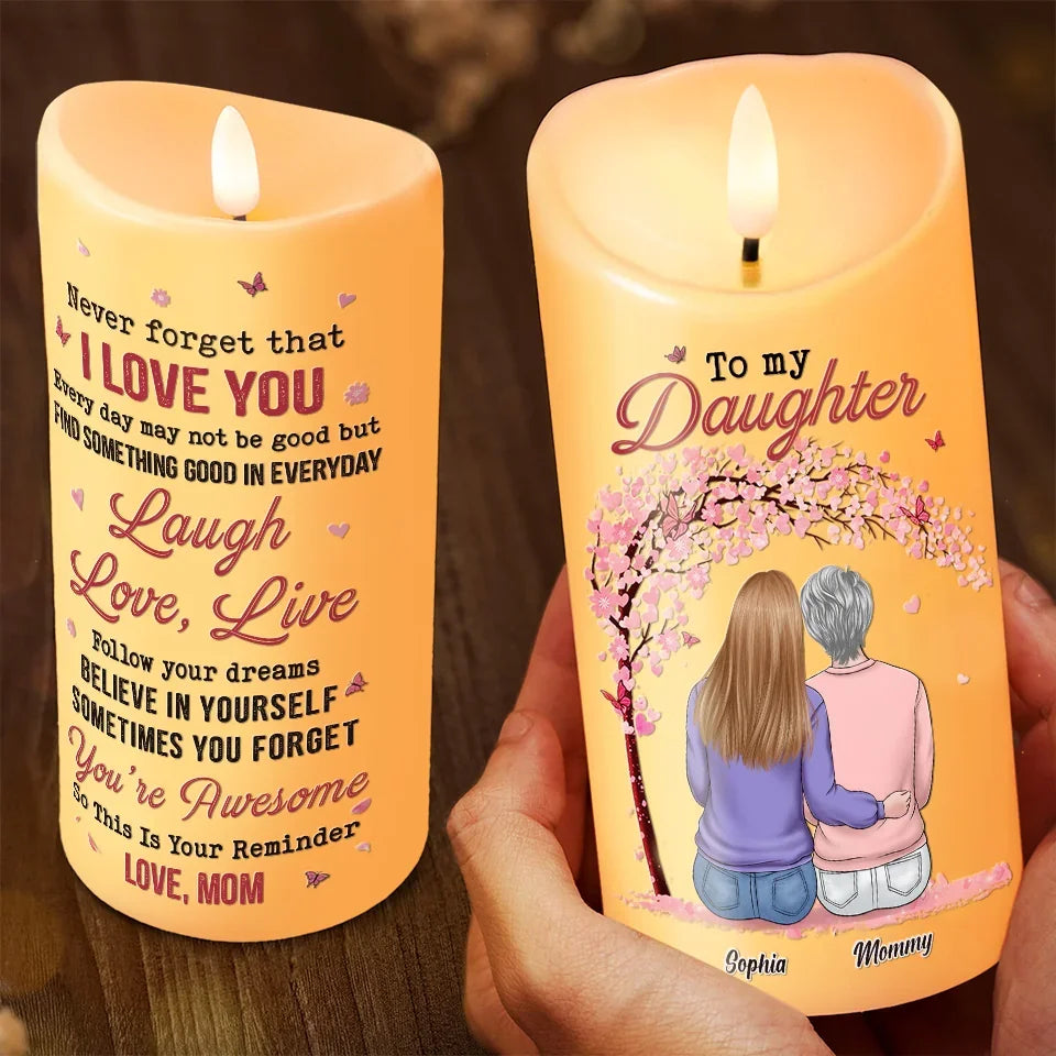 Never Forget That I Love You - Family Personalized Custom LED Candle - Christmas Gift For Mom, Daughter