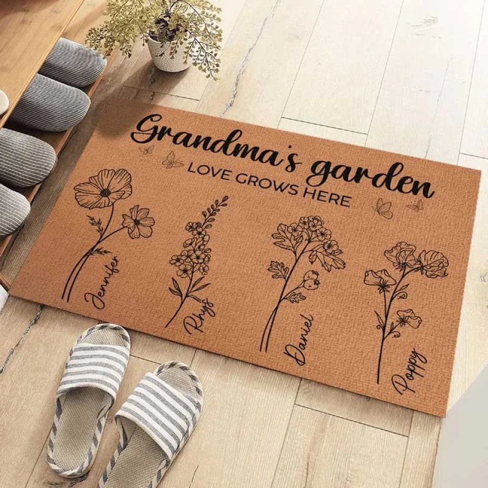 Grandma's Favorite Garden - Family Personalized Custom Home Decor Decorative Mat - Christmas Gift For Grandma, Grandkid