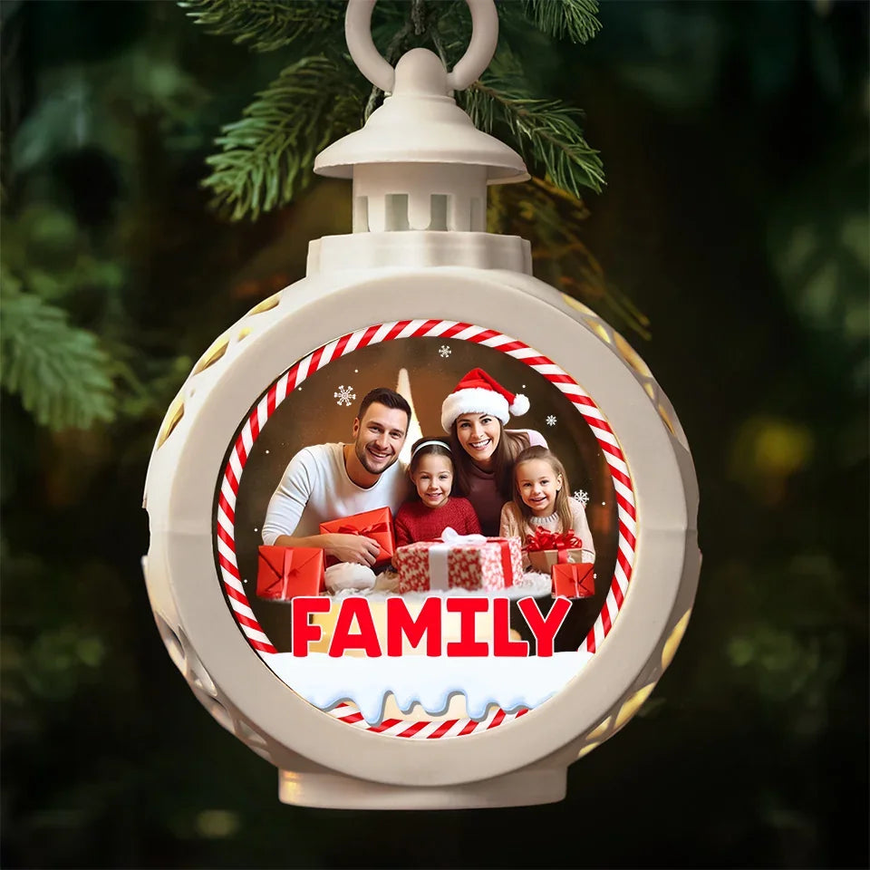 Custom Photo Family Is The Heart Of Christmas - Family Personalized Custom Candlelight Lantern Ornament - Christmas Gift For Family Members, Siblings, Brothers, Sisters