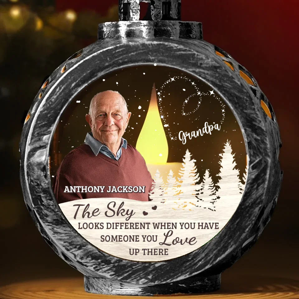 Custom Photo The Sky Looks Different When You Have Someone You Love Up There - Memorial Personalized Custom Candlelight Lantern Ornament - Sympathy Gift, Christmas Gift For Family Members
