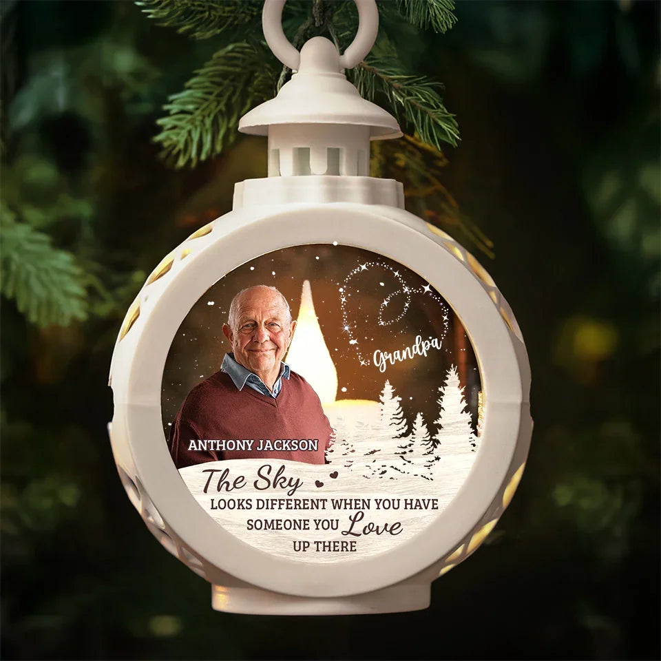 Custom Photo The Sky Looks Different When You Have Someone You Love Up There - Memorial Personalized Custom Candlelight Lantern Ornament - Sympathy Gift, Christmas Gift For Family Members
