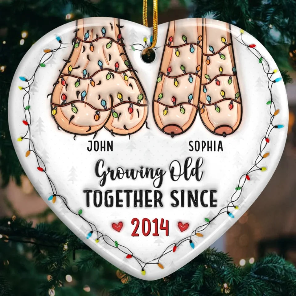 I Want To Grow Old With You - Couple Personalized Custom 3D Inflated Effect Printed Ornament - Ceramic Heart Shaped - Christmas Gift For Husband Wife, Anniversary