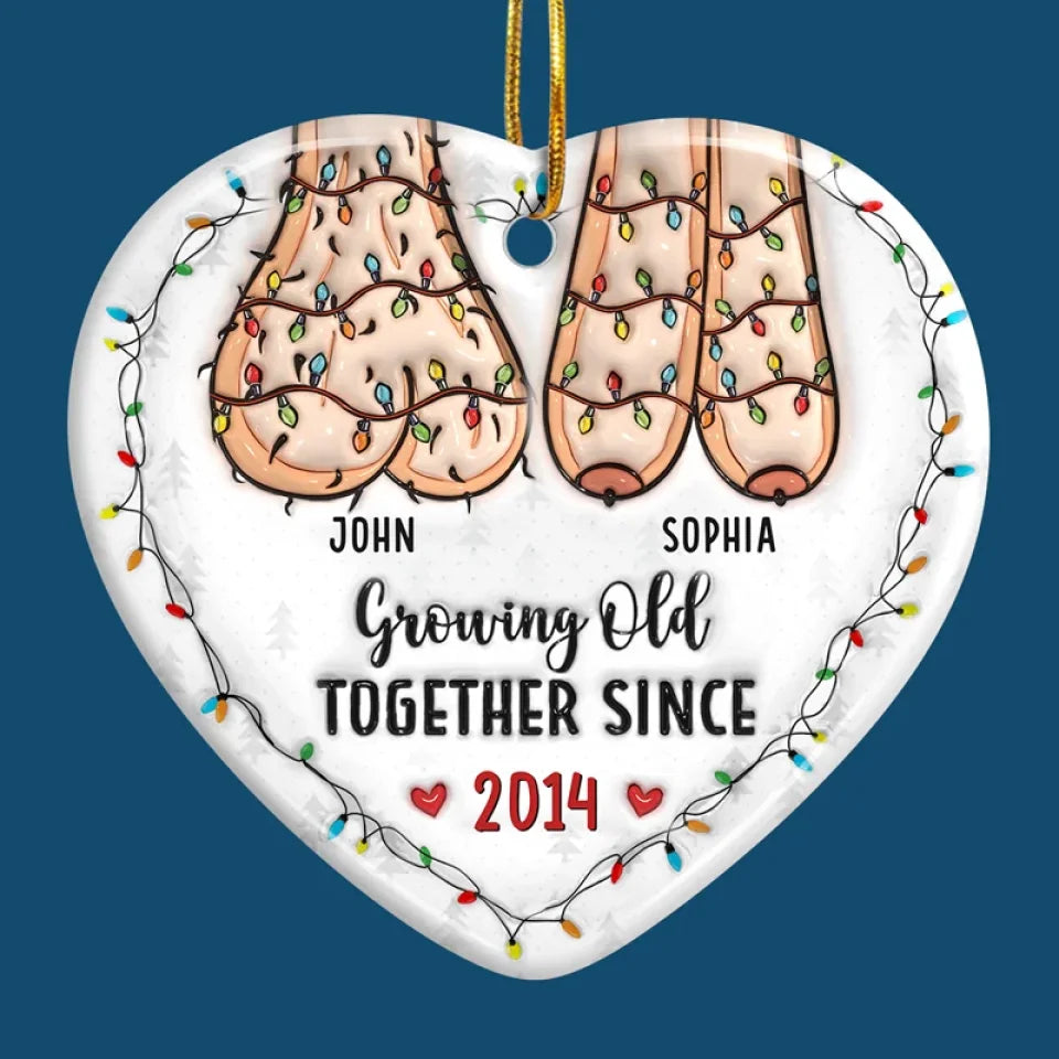 I Want To Grow Old With You - Couple Personalized Custom 3D Inflated Effect Printed Ornament - Ceramic Heart Shaped - Christmas Gift For Husband Wife, Anniversary