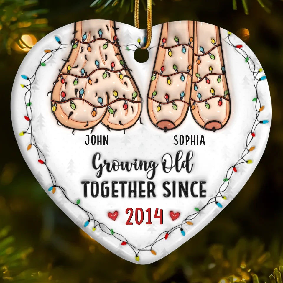 I Want To Grow Old With You - Couple Personalized Custom 3D Inflated Effect Printed Ornament - Ceramic Heart Shaped - Christmas Gift For Husband Wife, Anniversary