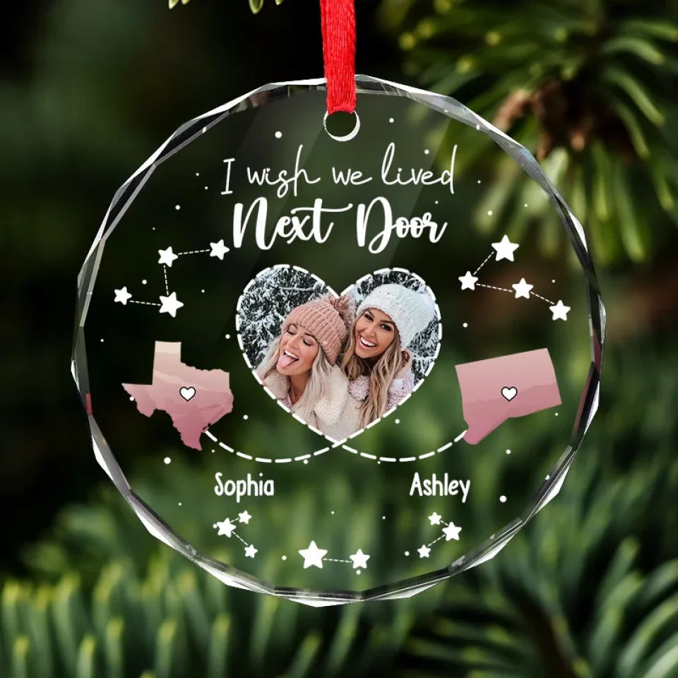Custom Photo The Miles Between Us Don’t Change The Bond We Share - Bestie Personalized Custom Circle Glass Ornament - Christmas Gift For Best Friends, BFF, Sisters