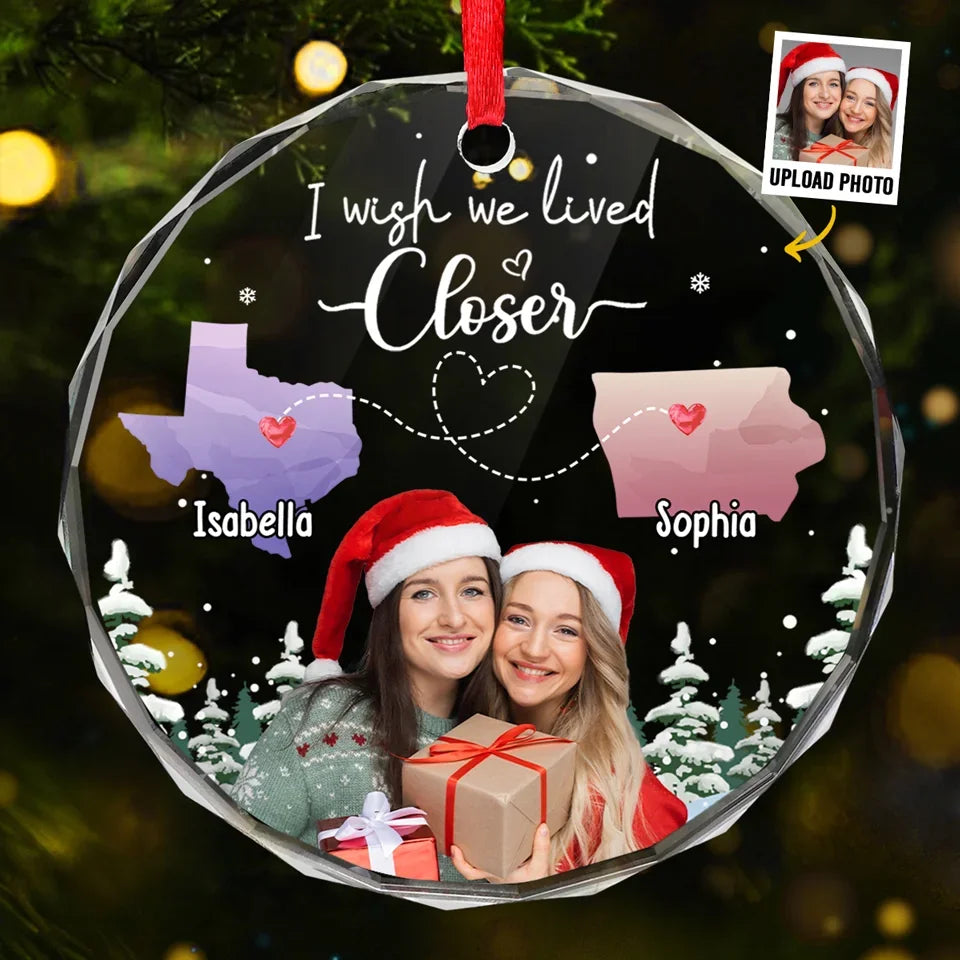 Custom Photo True Friendship Lasts, No Matter The Distance - Bestie Personalized Custom Circle Glass Ornament - Christmas Gift For Best Friends, BFF, Sisters