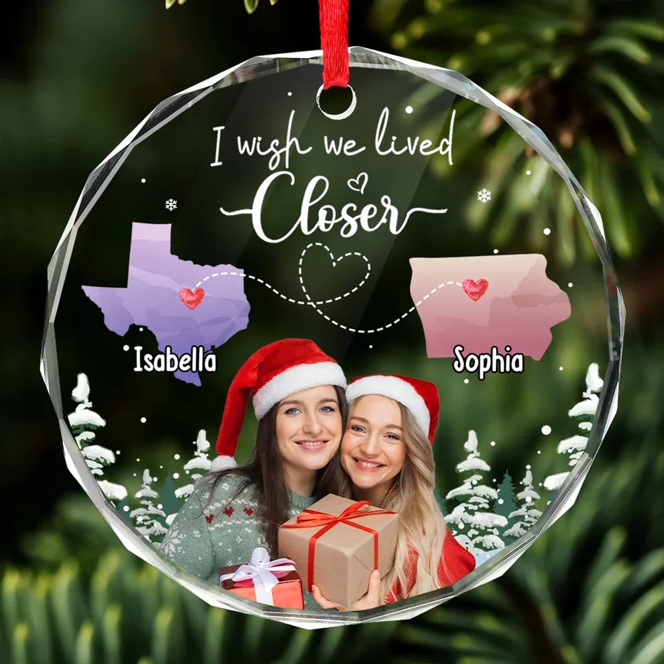 Custom Photo True Friendship Lasts, No Matter The Distance - Bestie Personalized Custom Circle Glass Ornament - Christmas Gift For Best Friends, BFF, Sisters