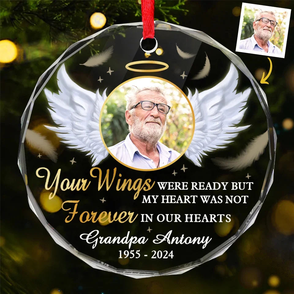 Custom Photo We Keep You In Our Hearts And Our Minds - Memorial Personalized Custom Circle Glass Ornament - Sympathy Gift, Christmas Gift For Family Members