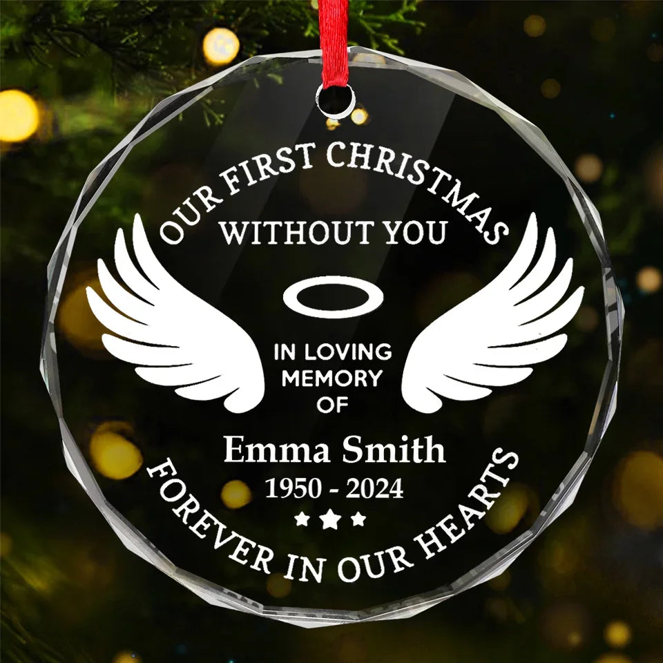 Your Spirit Lives On In Every Thought We Share - Memorial Personalized Custom Circle Glass Ornament - Sympathy Gift, Christmas Gift For Family Members
