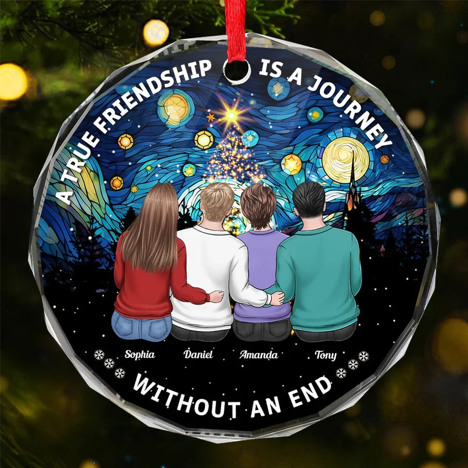 A True Friendship Is A Journey Without An End - Bestie Personalized Custom Circle Glass Ornament - Christmas Gift For Best Friends, BFF, Sisters