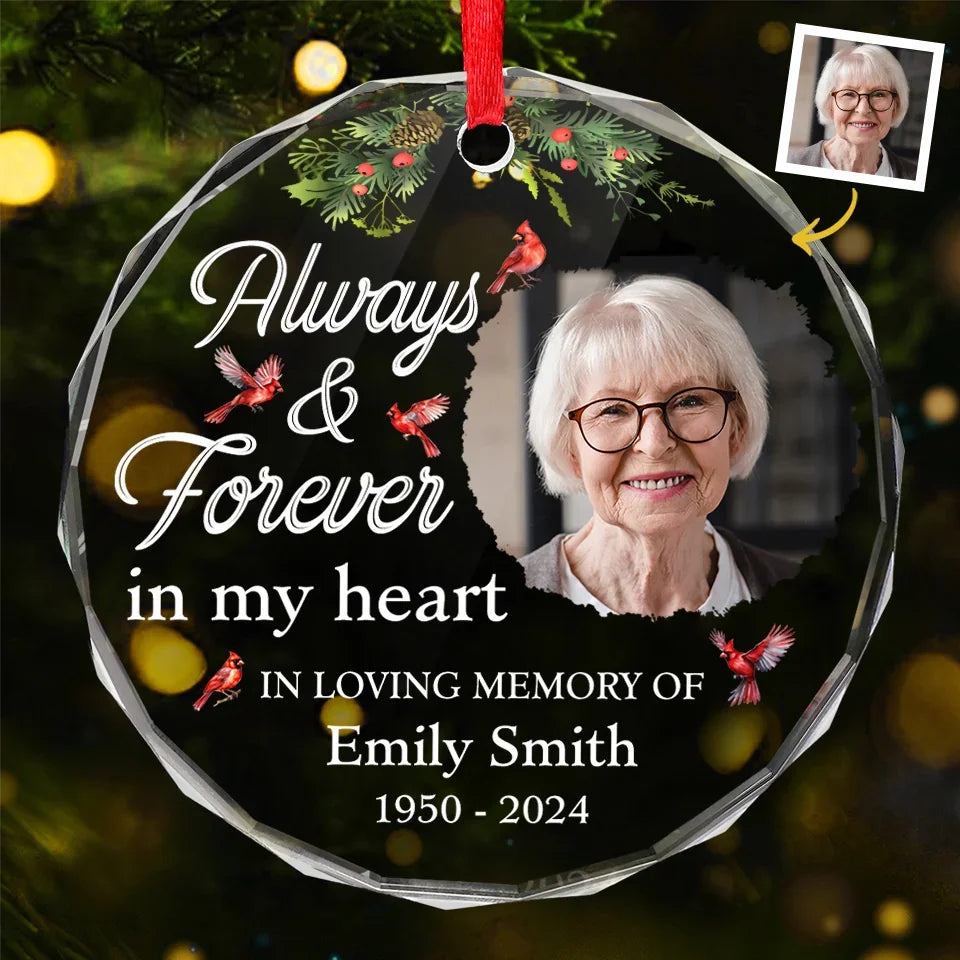 Custom Photo Hold Onto The Love That Never Fades Away - Memorial Personalized Custom Circle Glass Ornament - Sympathy Gift, Christmas Gift For Family Members