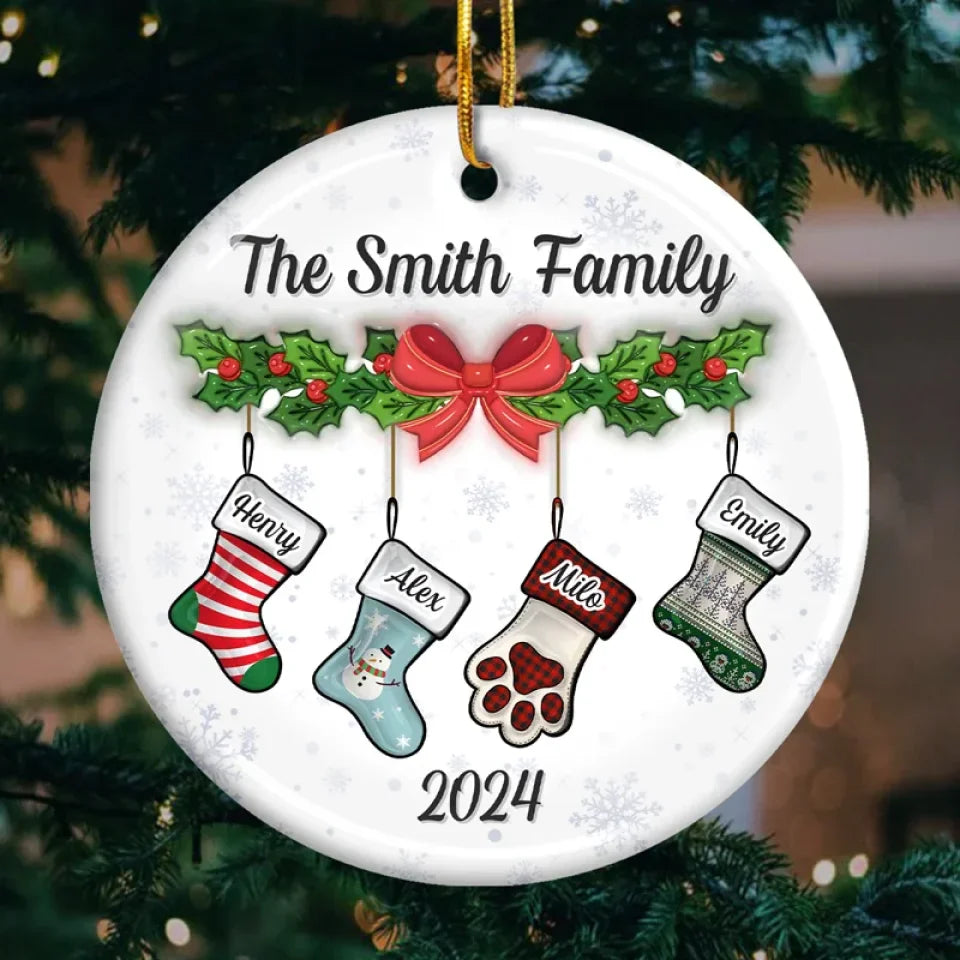 Let Your Christmas Stock Overflow With The Warmth And Joy Of Family - Family Personalized Custom 3D Inflated Effect Printed Ornament - Ceramic Round Shaped - Christmas Gift For Family Members