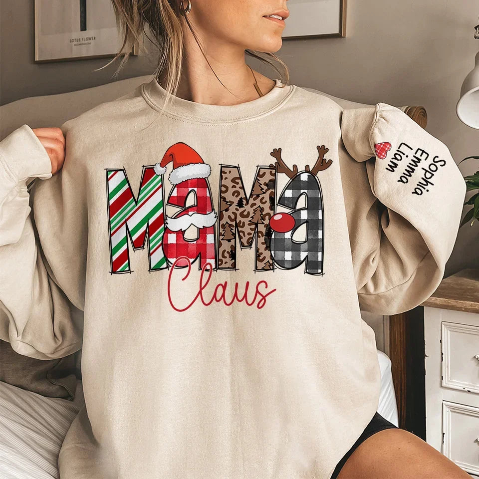Grandma’s Love Shines Brightest At Christmas - Family Personalized Custom Unisex Sweatshirt With Design On Sleeve - Christmas Gift For Mom, Grandma
