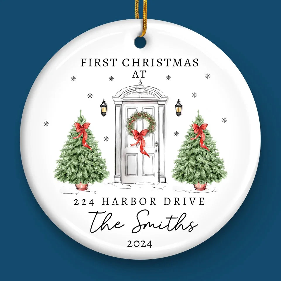 First Christmas At Our Dream House - Family Personalized Custom Ornament - Ceramic Round Shaped - Christmas Gift For Family Members, First Christmas