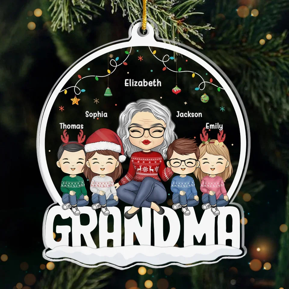 Blessed With The Best Grandkids - Family Personalized Custom Ornament - Acrylic Custom Shaped - Christmas Gift For Grandma, Grandkid