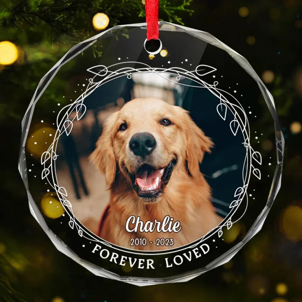 Custom Photo My Heart Will Always Wear The Pawprints Left By You - Memorial Personalized Custom Circle Glass Ornament - Christmas Gift, Sympathy Gift For Pet Owners, Pet Lovers
