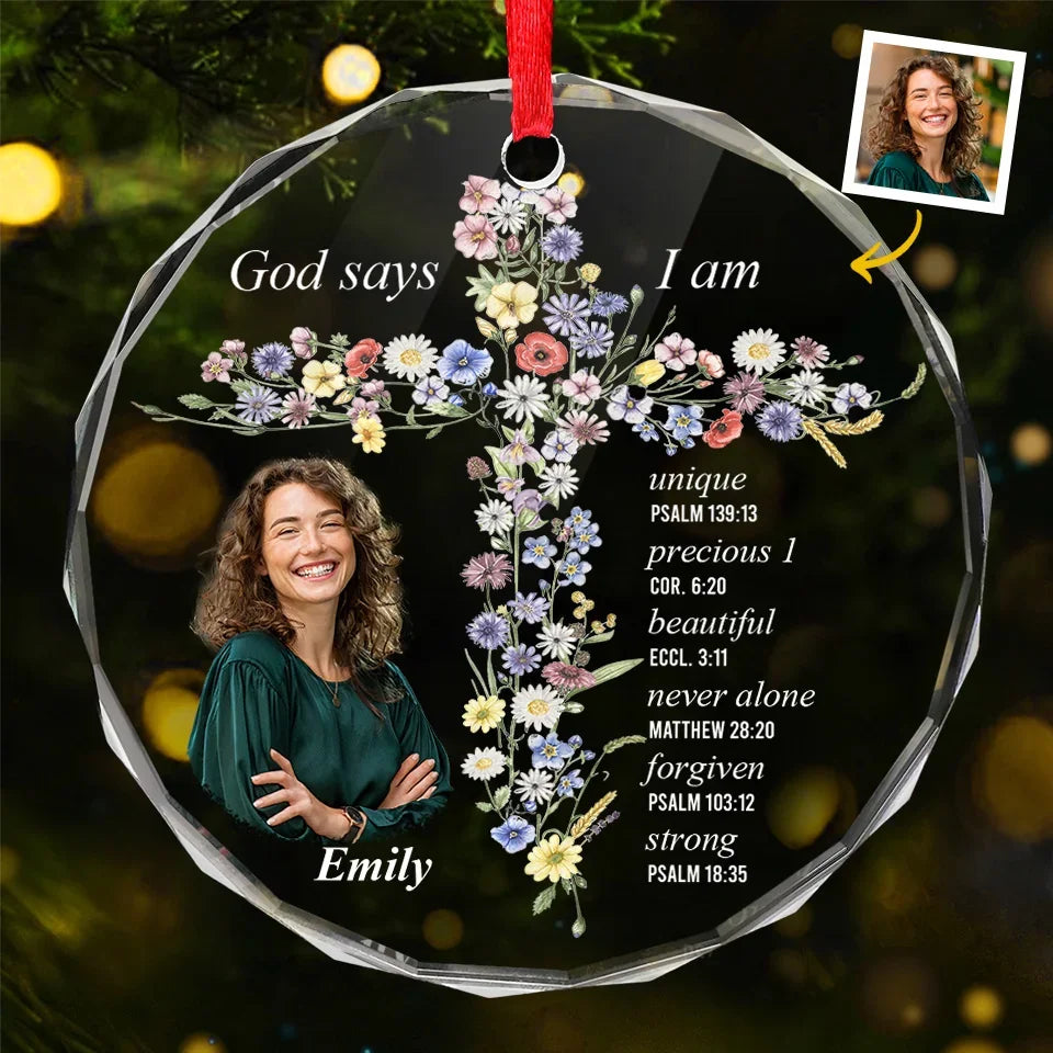 Custom Photo I Believe In Myself - Affirmation Personalized Custom Circle Glass Ornament - Christmas Gift For Yourself