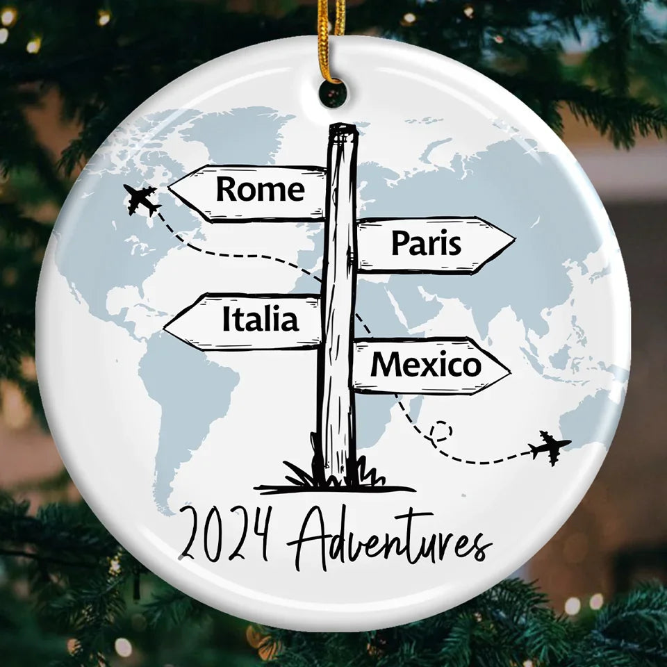 Travel All Around The World - Travel Personalized Custom Ornament - Ceramic Round Shaped - Christmas Gift For Family Members, Gift For Adventure Travel Lovers