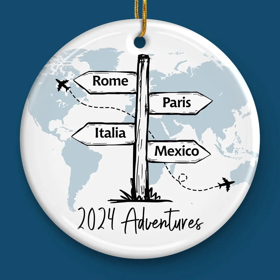 Travel All Around The World - Travel Personalized Custom Ornament - Ceramic Round Shaped - Christmas Gift For Family Members, Gift For Adventure Travel Lovers